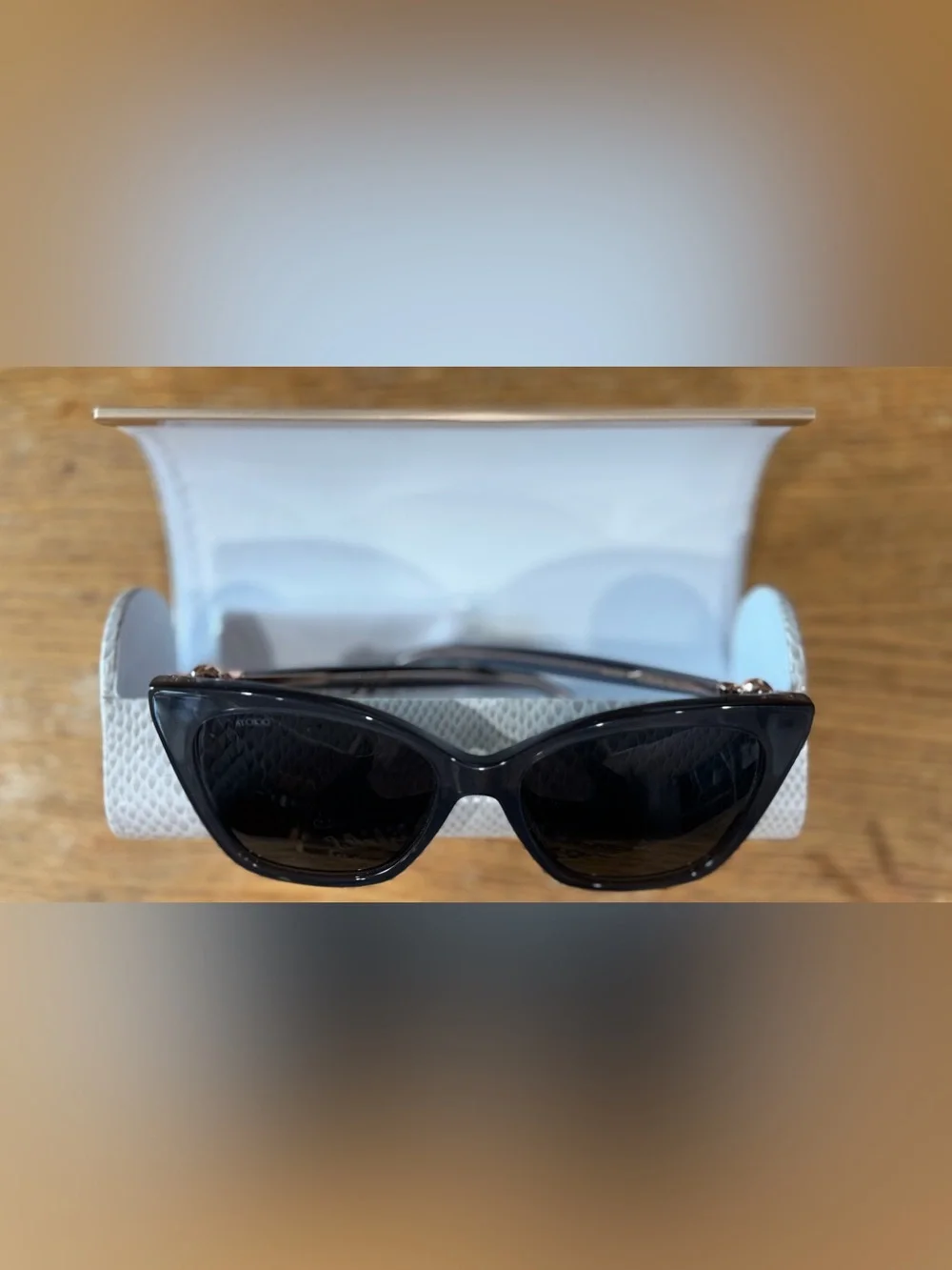 Jimmy Choo peared gray Sunglasses with Cream Textured Case